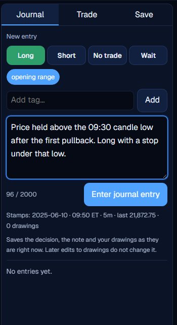 The Journal tab with Long chosen, a tag opening range, and a note filled in.