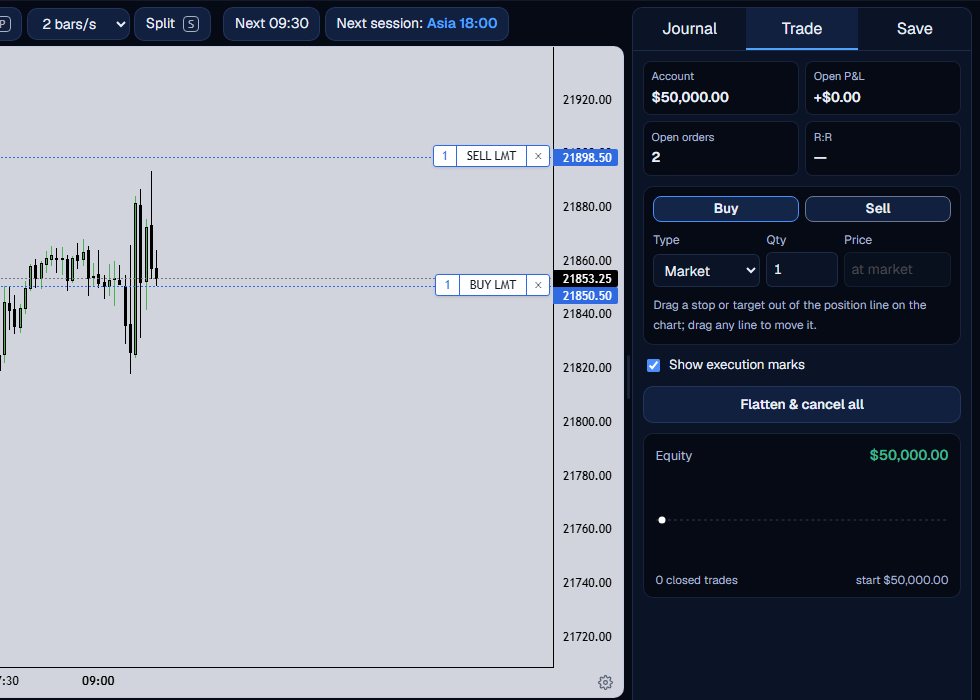 The two order lines after the buy limit was moved closer to the last price.