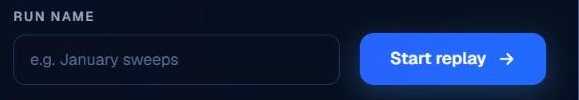 The run name field and the Start replay button.